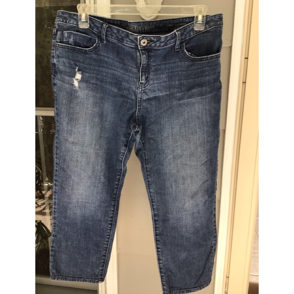 Women’s Simply Vera VeraWang crop Straight Light Distressed Denim Jeans 14 Blue
